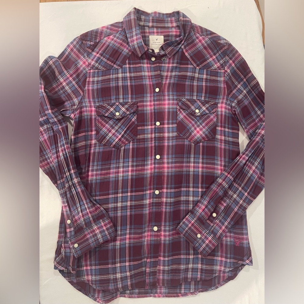American Eagle Outfitters Pink Plaid Shirt vintage boyfriend medium women